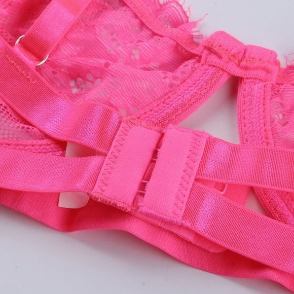 Neon Pink Lace Balconette Bralette Lingerie Set - Picture 13 of 15